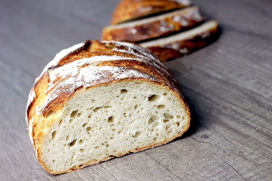 Sliced fresh sourdough loaf